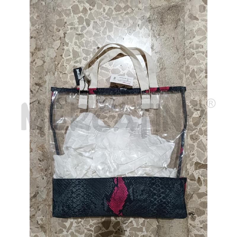 BORSA DONNA PLASTICA TRASPARENTE E STOFFA RETTILE NERO FUXIA JUST CAVALLI BEACHWEAR | Mercatino dell'Usato San  benedetto del tronto 1