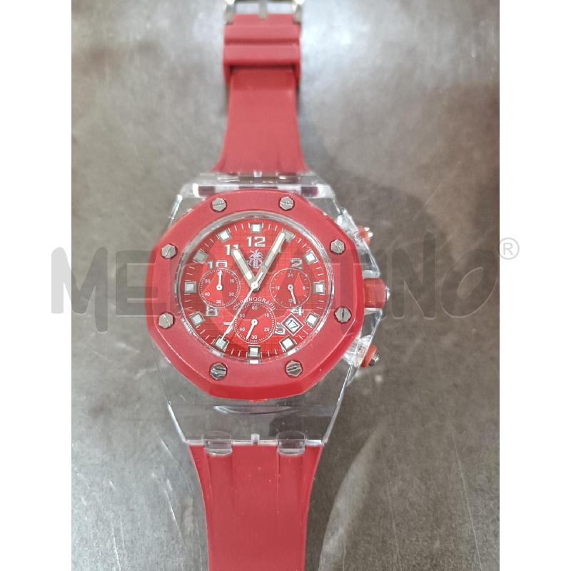 OROLOGIO DA POLSO CRONOGRAFO PLASTICA TRASPARENTE E ROSSO  | Mercatino dell'Usato San  benedetto del tronto 1