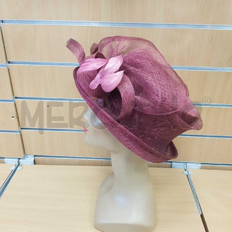 CAPPELLO DONNA PAGLIA BORDEAUX CON PIUMA E GIOCCO | Mercatino dell'Usato L'aquila - loc. vetoio 2