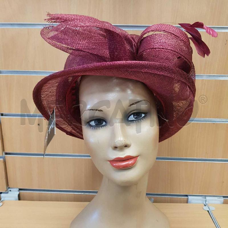CAPPELLO DONNA PAGLIA BORDEAUX CON PIUMA E GIOCCO | Mercatino dell'Usato L'aquila - loc. vetoio 3