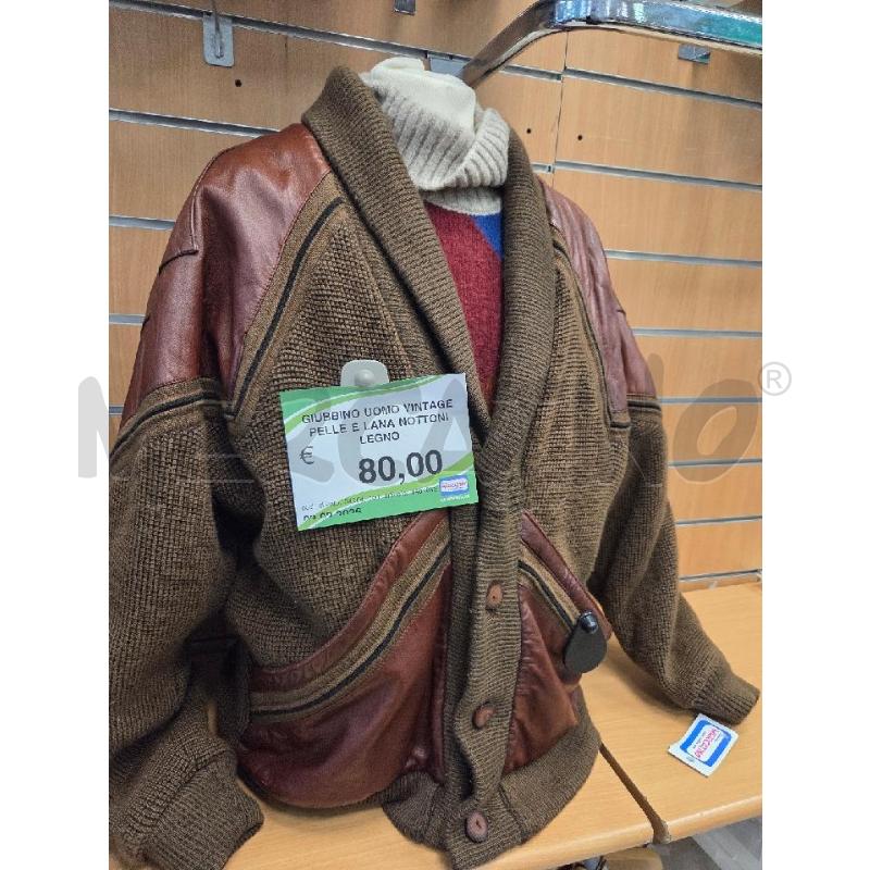 GIUBBINO UOMO VINTAGE PELLE E LANA NOTTONI LEGNO | Mercatino dell'Usato L'aquila - loc. vetoio 1