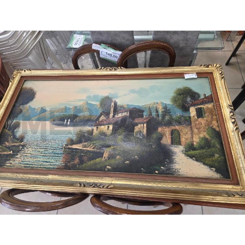QUADRO GRANDE DIPINTO BORGO SUL LAGO | Mercatino dell'Usato L'aquila - loc. vetoio 1