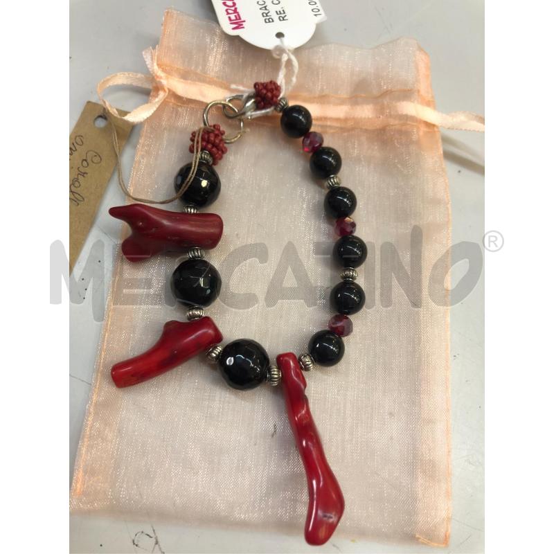 BRACCIALETTO PERLE NERE, CORALLO E ONICE | Mercatino dell'Usato Avellino 1