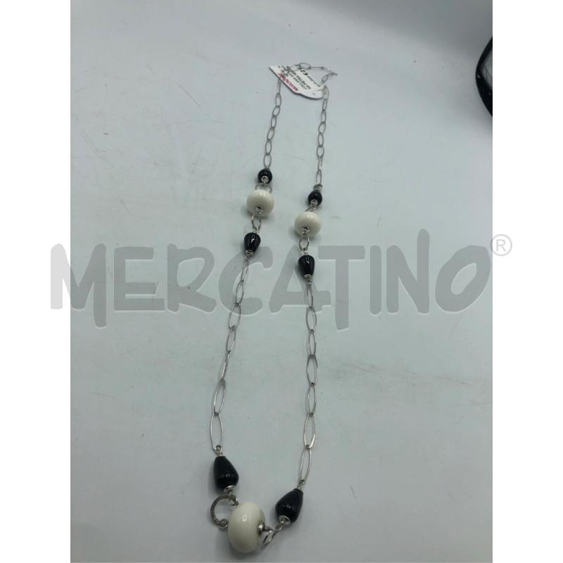 COLLANA AG LUNGA CATENA PIETRA NERA BIANC | Mercatino dell'Usato Avellino 1