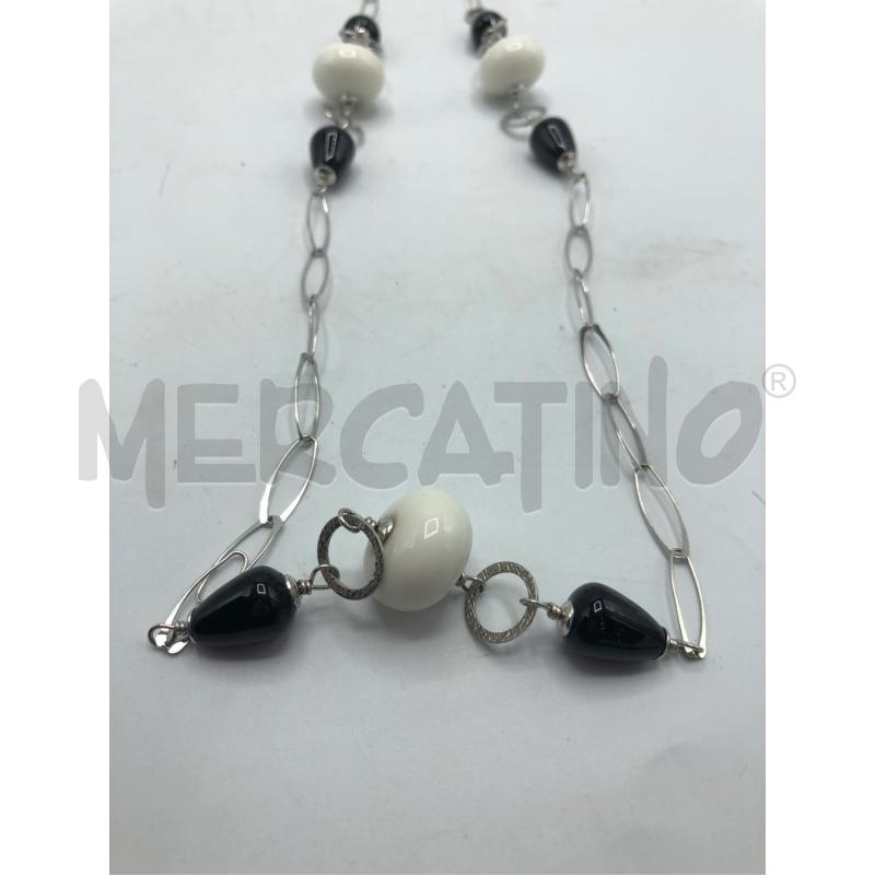 COLLANA AG LUNGA CATENA PIETRA NERA BIANC | Mercatino dell'Usato Avellino 2