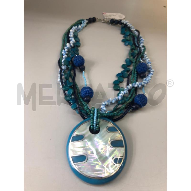 COLLANA MULTIFILO PERLINE AZZURRE CIONDOLO | Mercatino dell'Usato Avellino 1