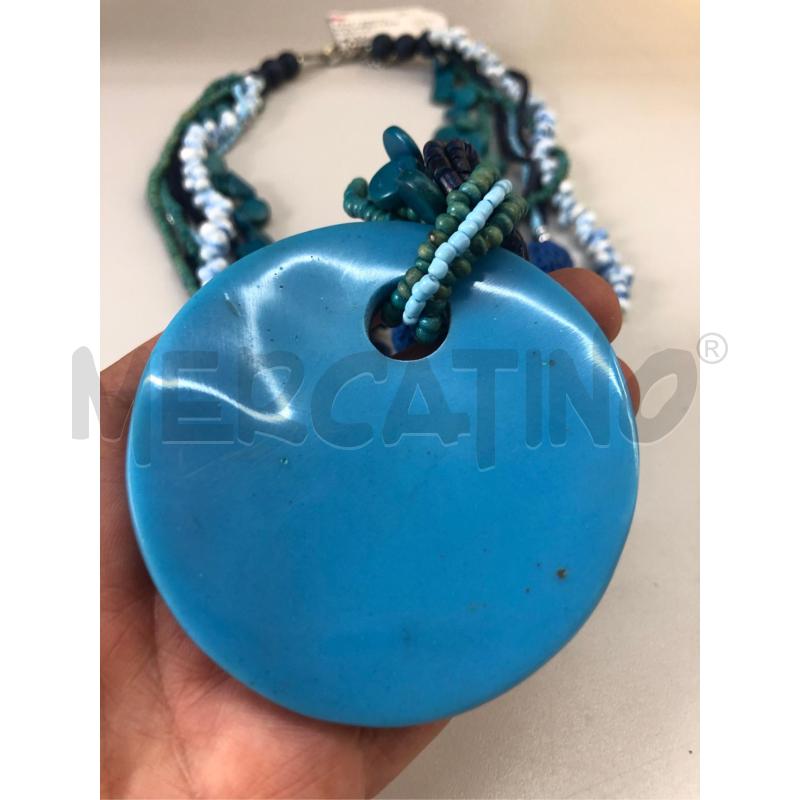 COLLANA MULTIFILO PERLINE AZZURRE CIONDOLO | Mercatino dell'Usato Avellino 2