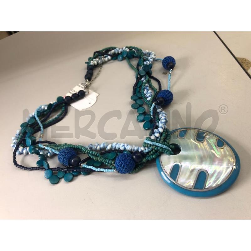 COLLANA MULTIFILO PERLINE AZZURRE CIONDOLO | Mercatino dell'Usato Avellino 3