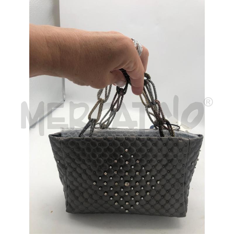 POCHETTE HAND MADE GRIGIO STRASS MANICO TRECCIA | Mercatino dell'Usato Avellino 1