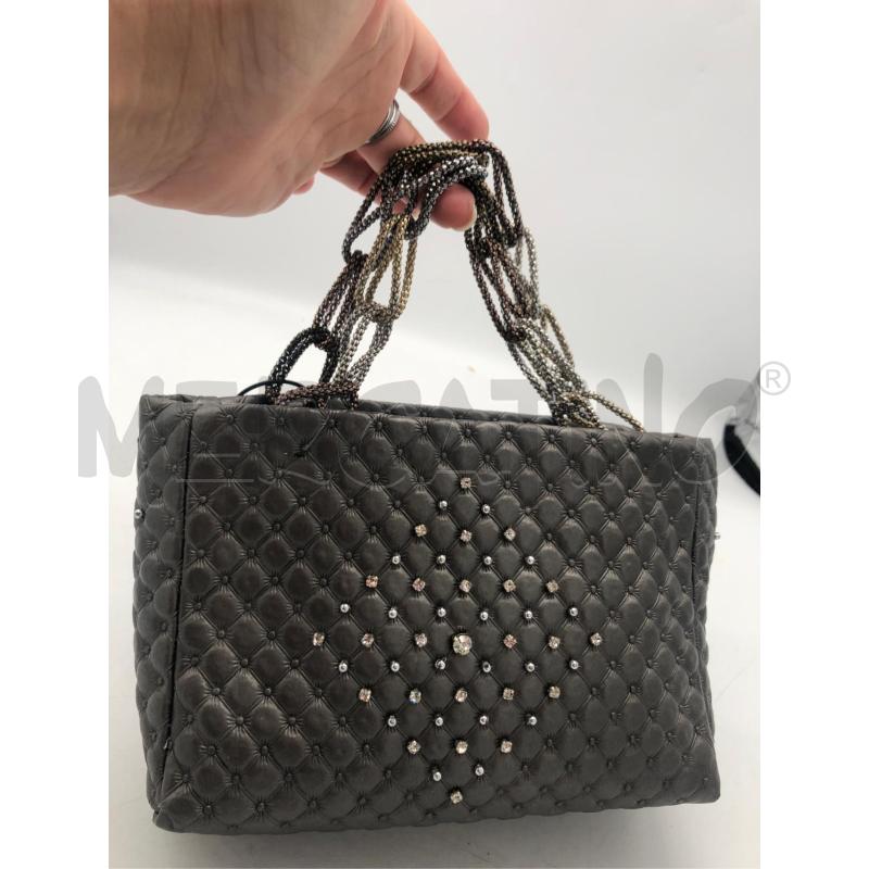 POCHETTE HAND MADE GRIGIO STRASS MANICO TRECCIA | Mercatino dell'Usato Avellino 4