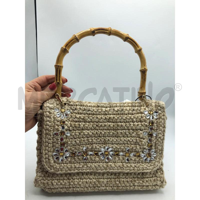 POCHETTE LANA FIORI STRASS MANICO BAMBOO | Mercatino dell'Usato Avellino 1