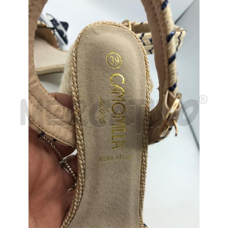 SANDALI DONNA PAGLIA BEIGE BLU CAMOMILLA  | Mercatino dell'Usato Avellino 3