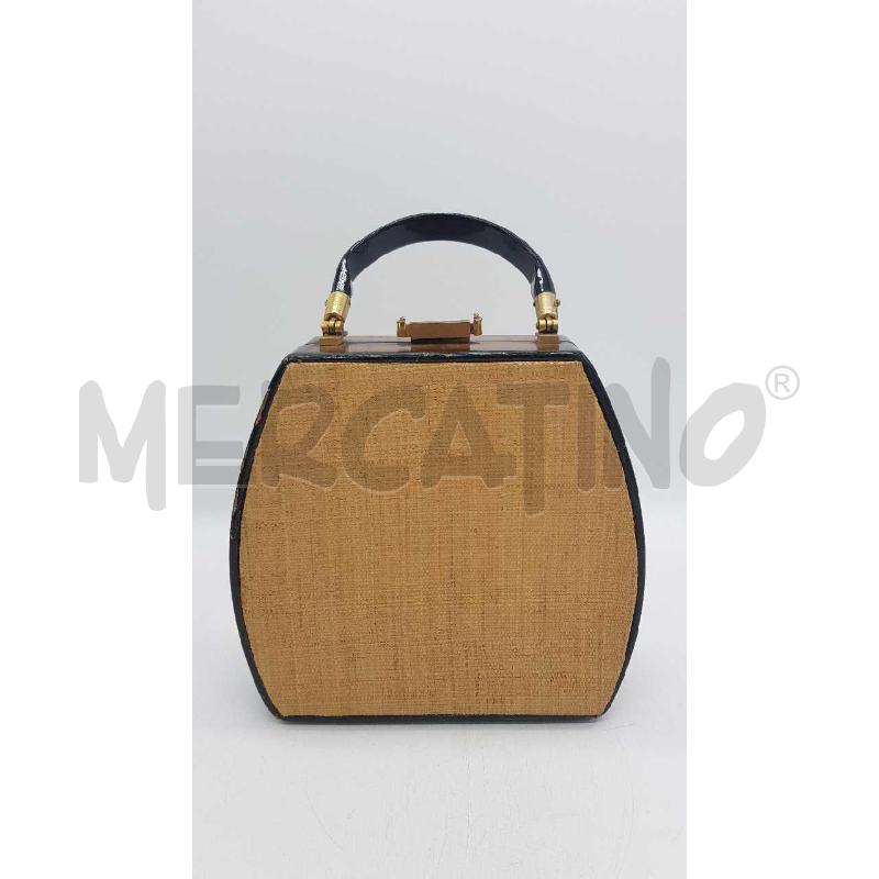 BORSA DONNA RIGIDA PAGLI INTRECCIATA LATERALI EFFETTO LEGNO | Mercatino dell'Usato Putignano 1