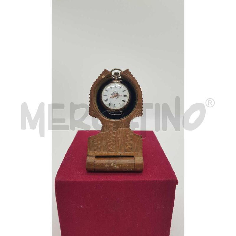 OROLOGIO DA TASCHINO DECORATO E INCISO CON SUPPORTO PIEGHEVOLE IN LEGNO | Mercatino dell'Usato Putignano 1
