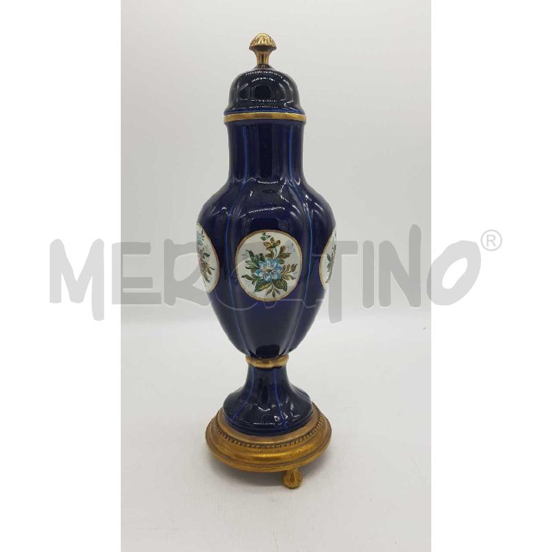 POTICHE RICHELIEU VASO CERAMICA BLU FIORI BASE DORATA TONDA | Mercatino dell'Usato Putignano 4