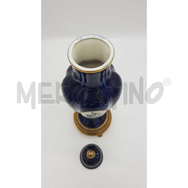 POTICHE RICHELIEU VASO CERAMICA BLU FIORI BASE DORATA TONDA | Mercatino dell'Usato Putignano 5