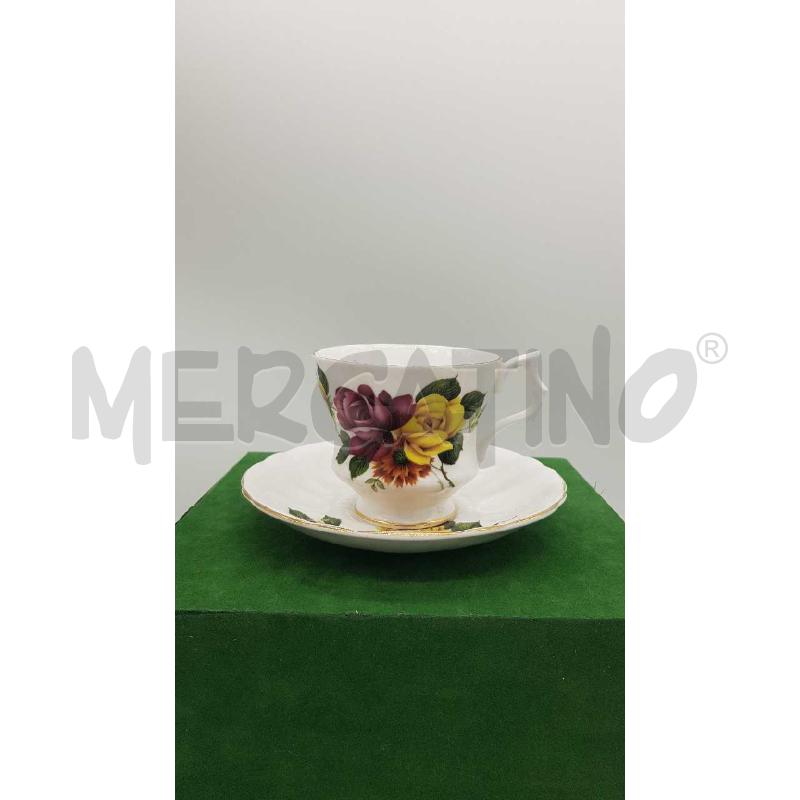 TAZZA CAFFE ANYSLEY BORDEAUX DORATA+2PIATTINI | Mercatino dell'Usato Putignano 1