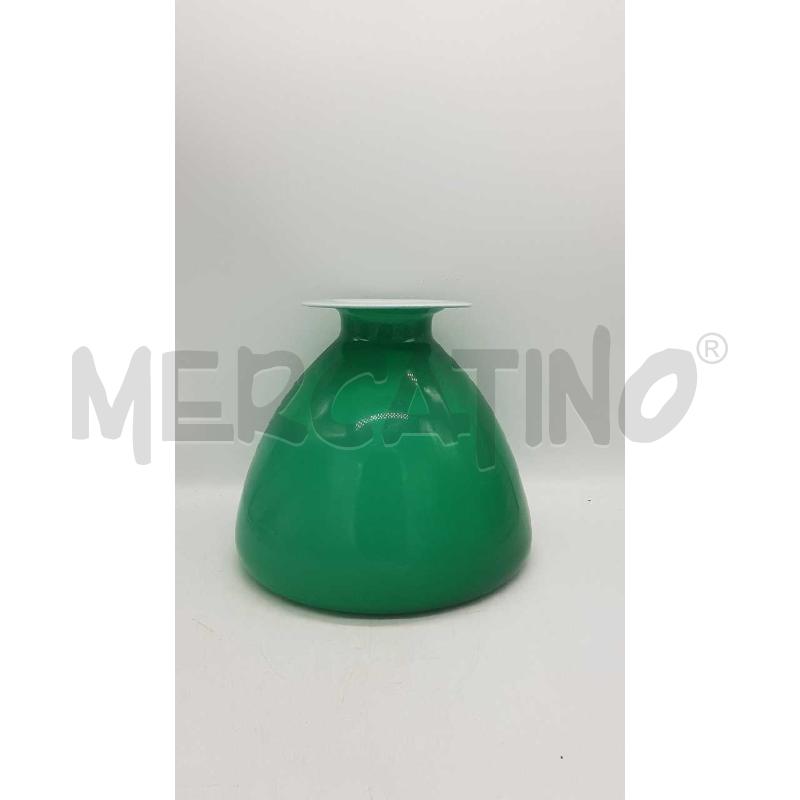 VASO VETRO VERDE INTERNO BIANCO GRANDE | Mercatino dell'Usato Putignano 1