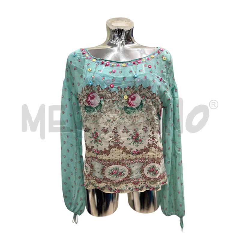 BLUSA DONNA BLUMARINE CON CANOTTA SETA CELESTE FIORI FUXIA | Mercatino dell'Usato Molfetta 1