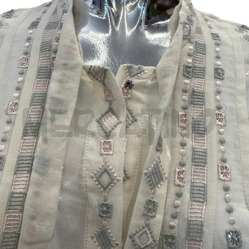 CAMICIA DONNA ANTIPASTA PANNA RICAMO VERDE SALVIA E ROSA | Mercatino dell'Usato Molfetta 2