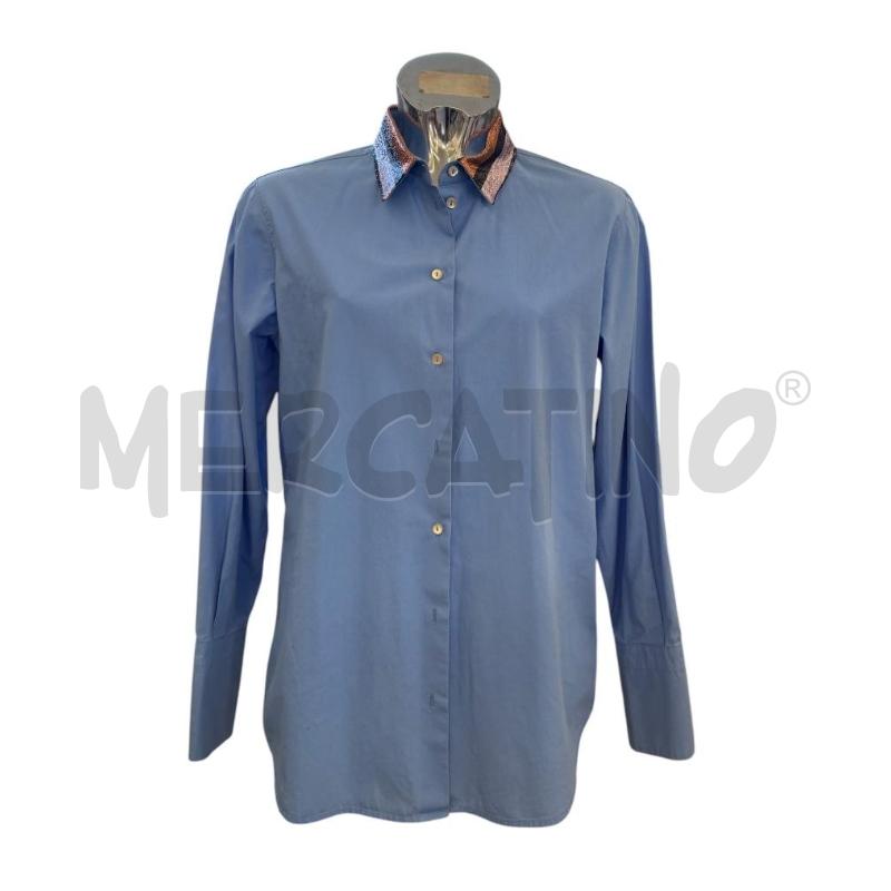 CAMICIA DONNA MOMONI CELESTE COLLO LAMINATO | Mercatino dell'Usato Molfetta 1
