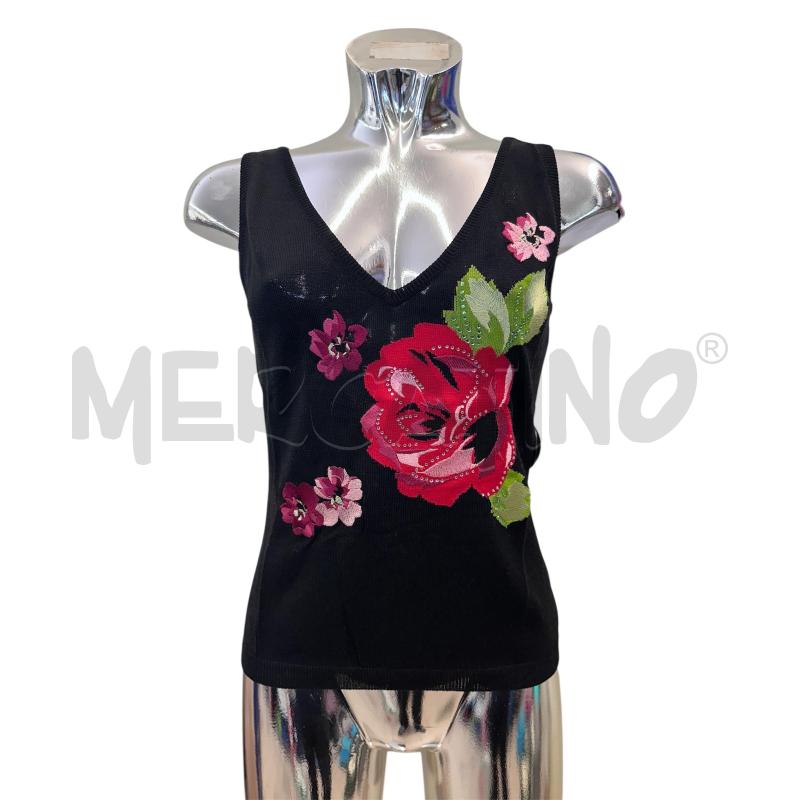 CANOTTA DONNA MOSCHINO NERO FIORI ROSSI | Mercatino dell'Usato Molfetta 1