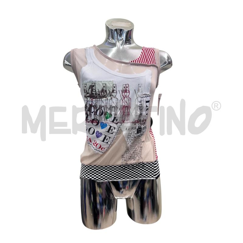 CANOTTA DONNA MY T-SHIRT PIANURASTUDIO FASCE BIANCO ROSSO DOPPIATA VELO ROSA | Mercatino dell'Usato Molfetta 1