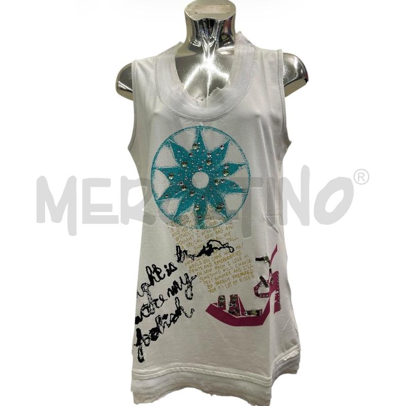 CANOTTA DONNA PIANURASTUDIO BIANCO STAMPA CELESTE FUCSIA | Mercatino dell'Usato Molfetta 1