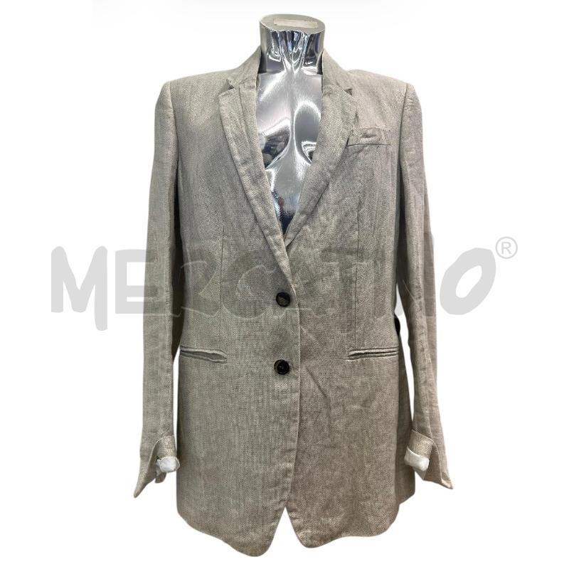 GIACCA DONNA MAURO GRIFONI BEIGE NATURALE LAMINATO MISTO LINO | Mercatino dell'Usato Molfetta 1