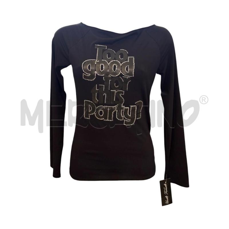 MAGLIA DONNA BLUMARINE NERO SCRITTA GRIGIO PROFILO STRASS | Mercatino dell'Usato Molfetta 1