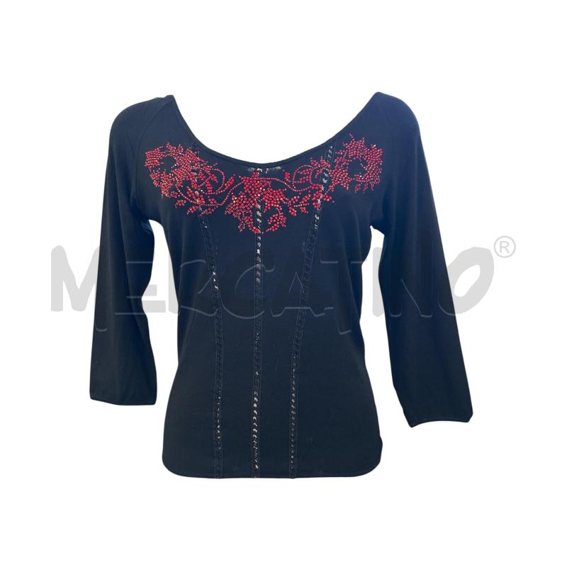 MAGLIA DONNA BLUMARINE NERO STRASS ROSSI | Mercatino dell'Usato Molfetta 1