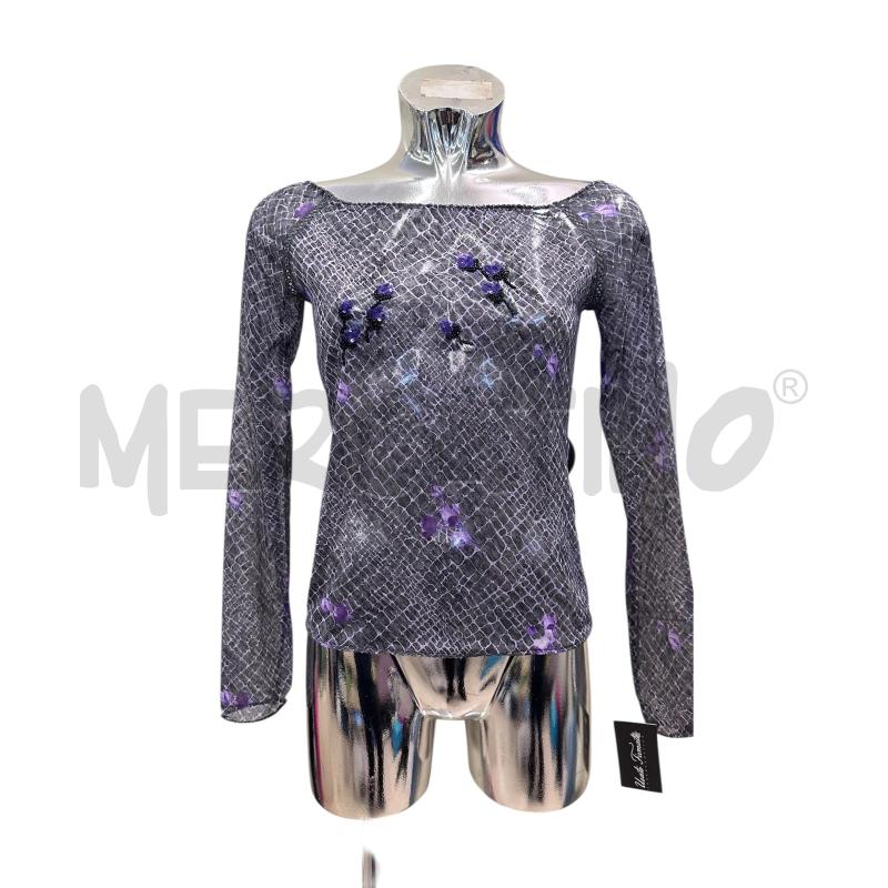 MAGLIA DONNA BLUMARINE PITONATA GRIGIO VILA FIORI VIOLA | Mercatino dell'Usato Molfetta 1