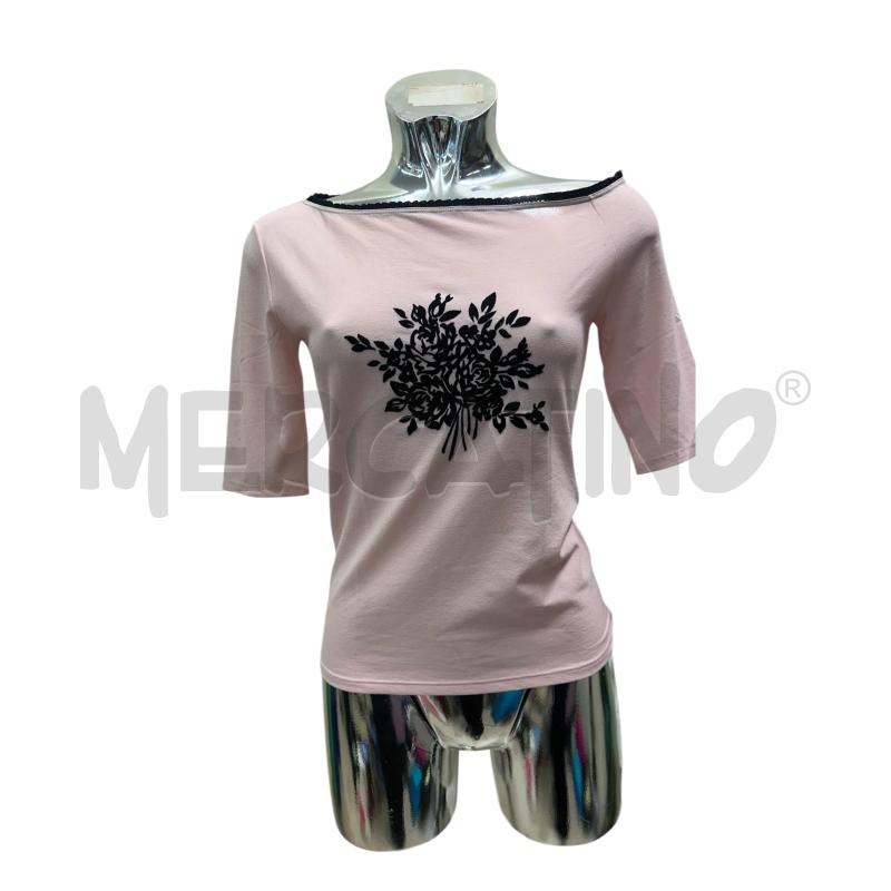 MAGLIA DONNA BLUMARINE ROSA FIORI NERO VELLUTO | Mercatino dell'Usato Molfetta 1