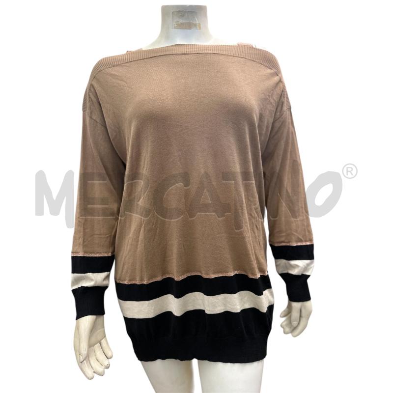 MAGLIA DONNA FIORELLA RUBINO BEIGE FASCE NERO BIANCO | Mercatino dell'Usato Molfetta 1