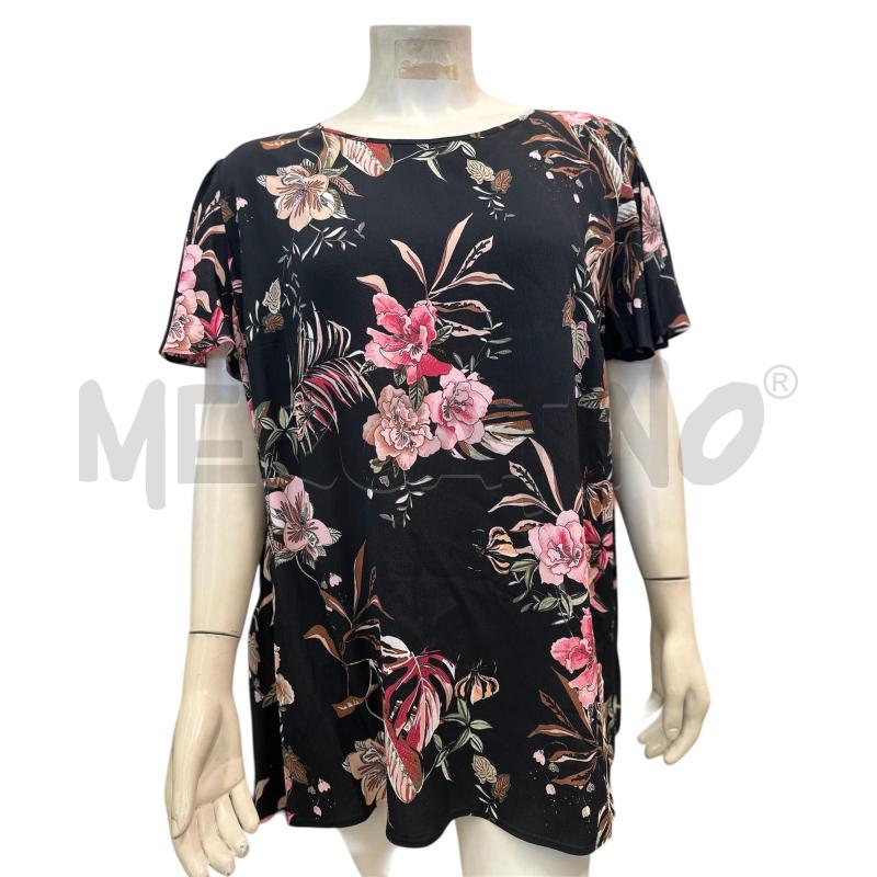 MAGLIA DONNA LUISA VIOLA NERO FIORI ROSA | Mercatino dell'Usato Molfetta 1