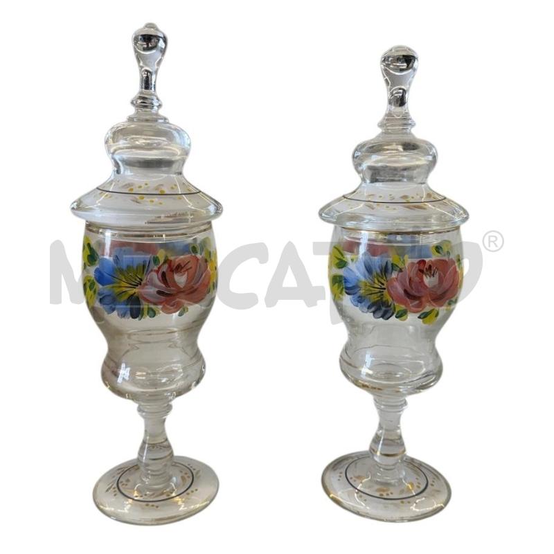 POTICHE VASETTI 2PZ VETRO LIBERTY FIORI SMALTATI TAPPO PUNTA  | Mercatino dell'Usato Molfetta 1