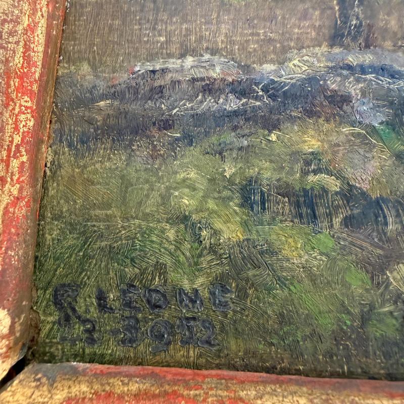 QUADRETTO DIPINTO SU CARTONE FIRMATO R. LEONE PAESAGGIO MONTAGNE | Mercatino dell'Usato Molfetta 4