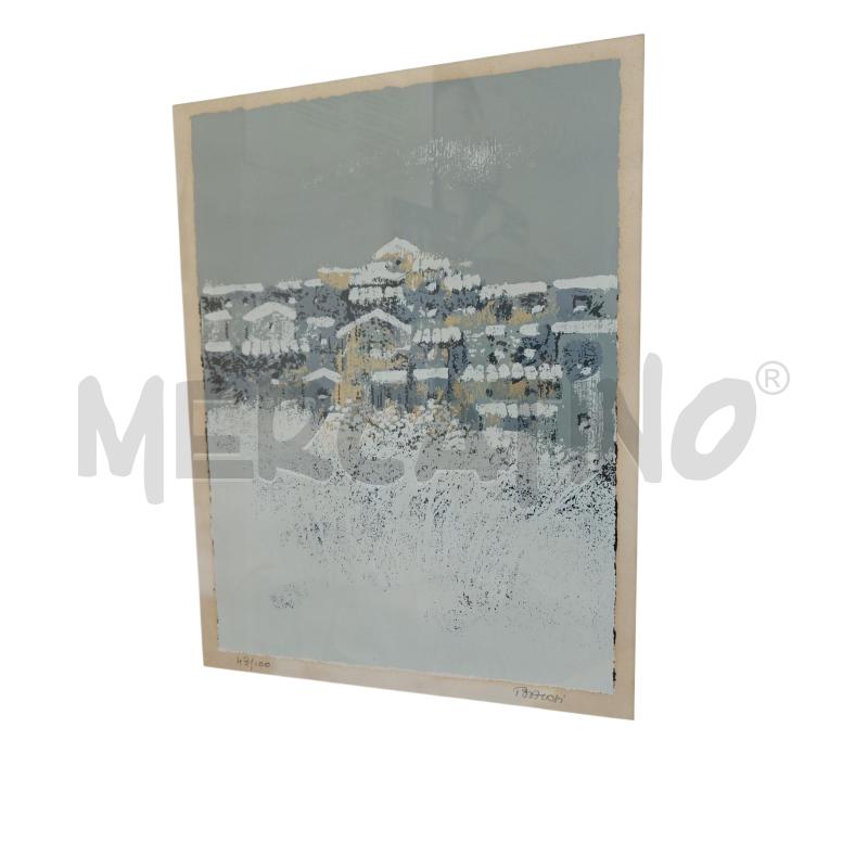QUADRO MANLIO BACOSI PAESAGGIO INNEVATO TEMPERA SU CARTA  | Mercatino dell'Usato Molfetta 2
