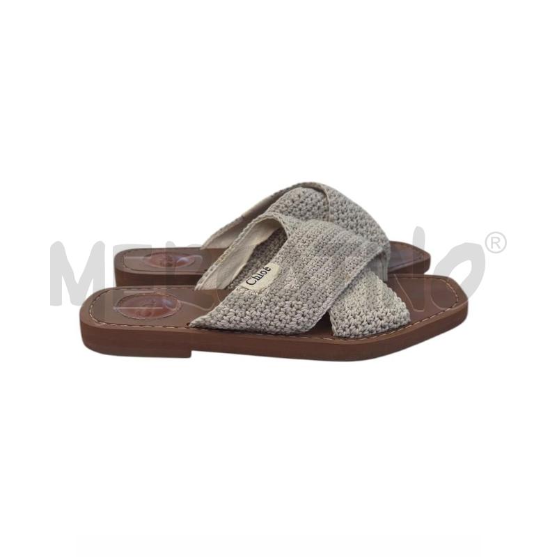 SANDALI DONNA CHLOÈ WOODY TELA BIANCO MARRONE | Mercatino dell'Usato Molfetta 1