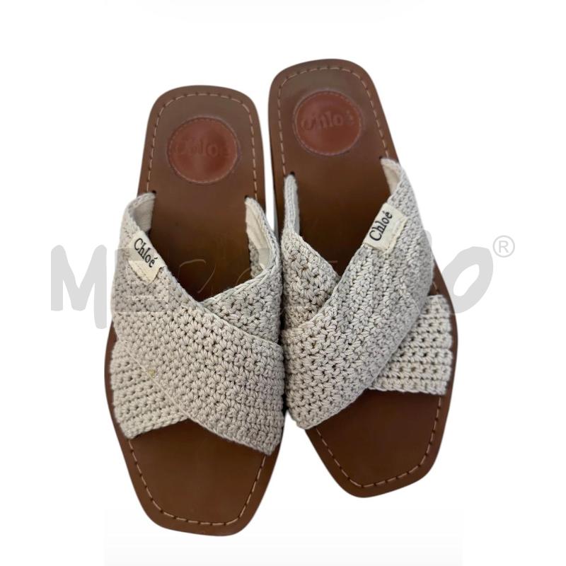 SANDALI DONNA CHLOÈ WOODY TELA BIANCO MARRONE | Mercatino dell'Usato Molfetta 2