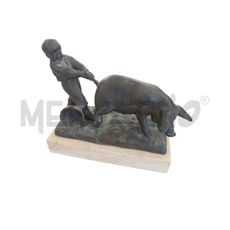 SCULTURA BRONZO  FANCIULLO CON MAIALE FIRMATA  | Mercatino dell'Usato Molfetta 1
