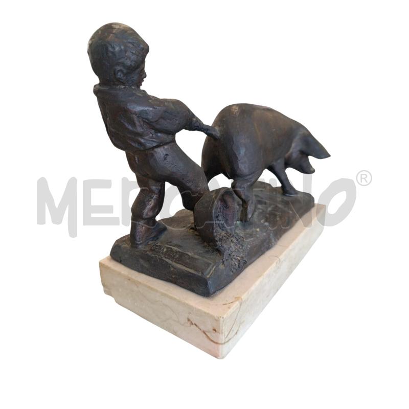 SCULTURA BRONZO  FANCIULLO CON MAIALE FIRMATA  | Mercatino dell'Usato Molfetta 2