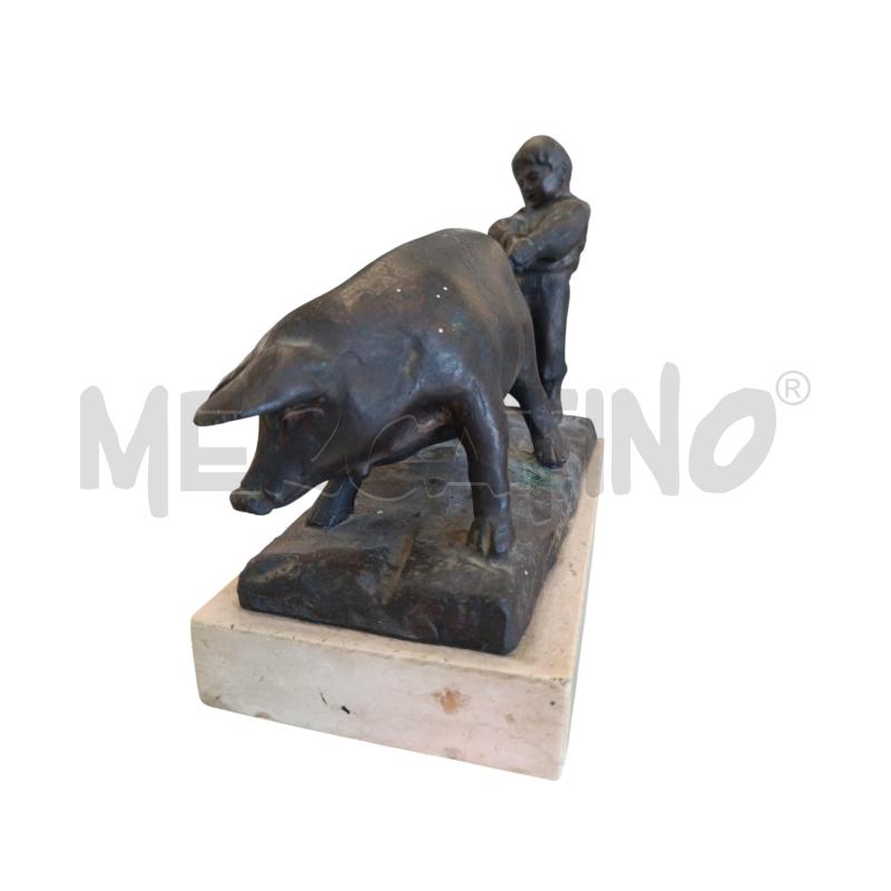 SCULTURA BRONZO  FANCIULLO CON MAIALE FIRMATA  | Mercatino dell'Usato Molfetta 3