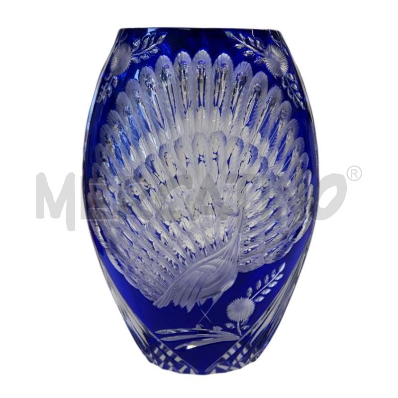 VASO CRISTALLO MOLATO PAVONE BLU COBALTO  | Mercatino dell'Usato Molfetta 1