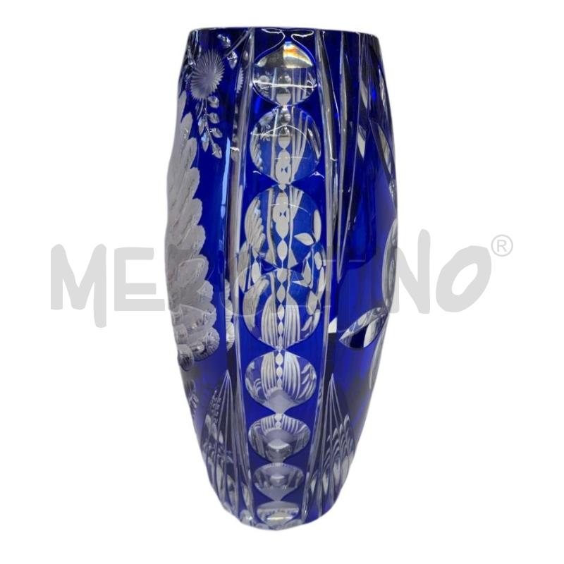 VASO CRISTALLO MOLATO PAVONE BLU COBALTO  | Mercatino dell'Usato Molfetta 3