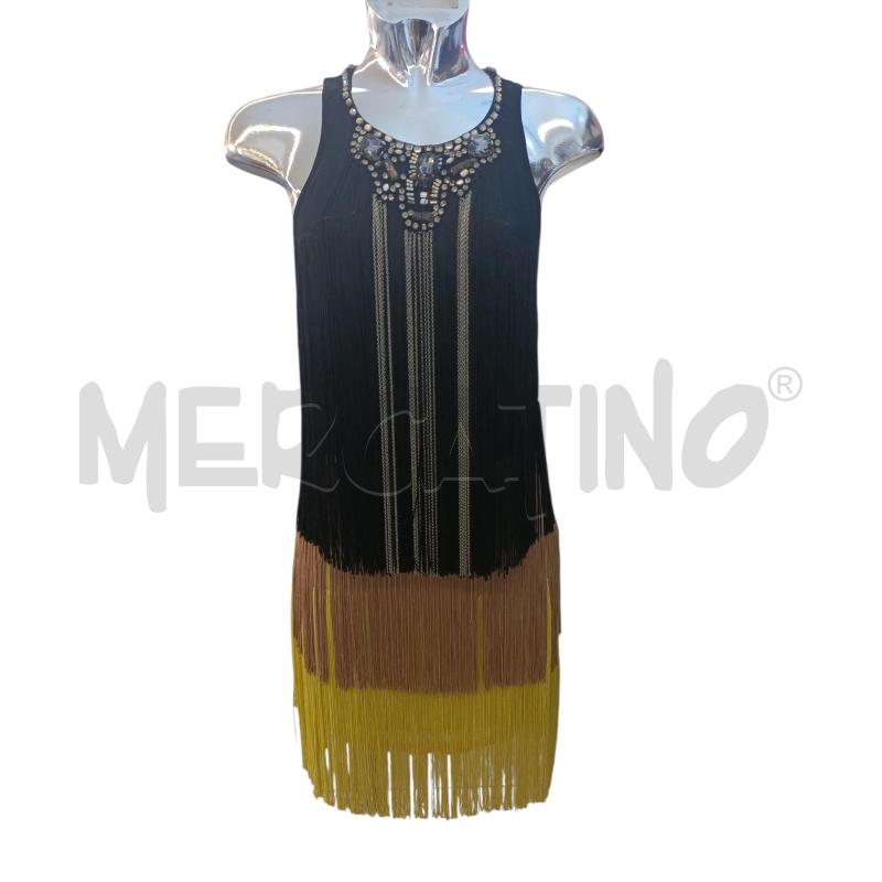 VESTITO DONNA ELISABETTA FRANCHI GIALLO NERO FRANGE PIETRE CINTO | Mercatino dell'Usato Molfetta 1