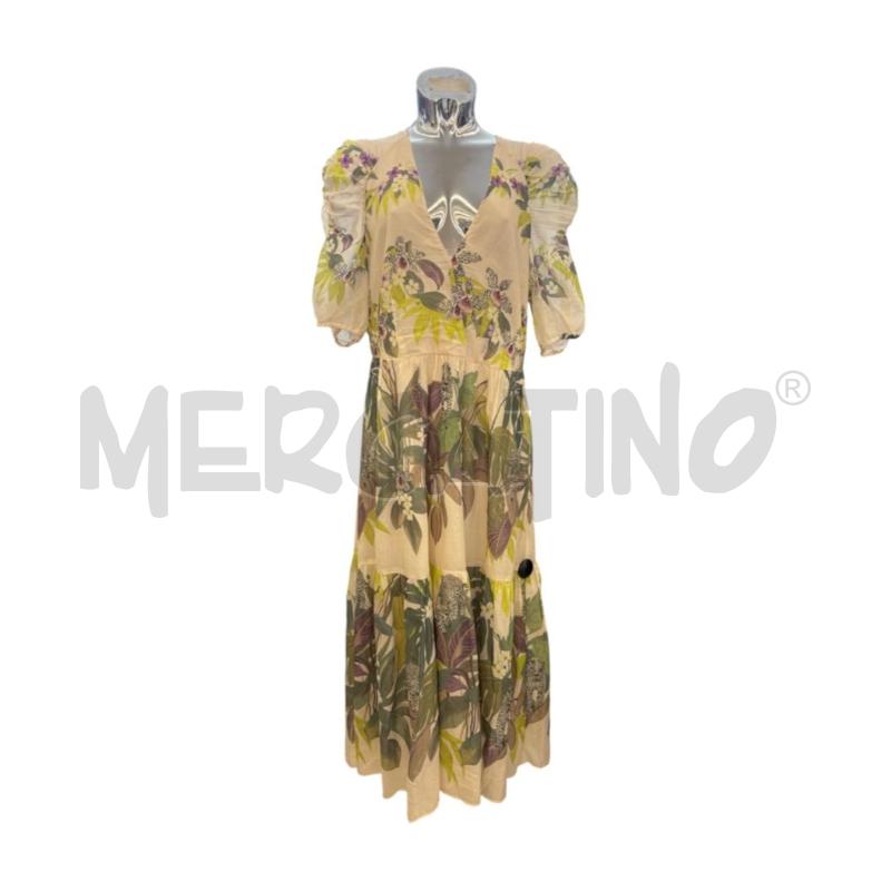VESTITO DONNA TWINSET PANNA FOGLIE VERDE ROSA LIME | Mercatino dell'Usato Molfetta 1