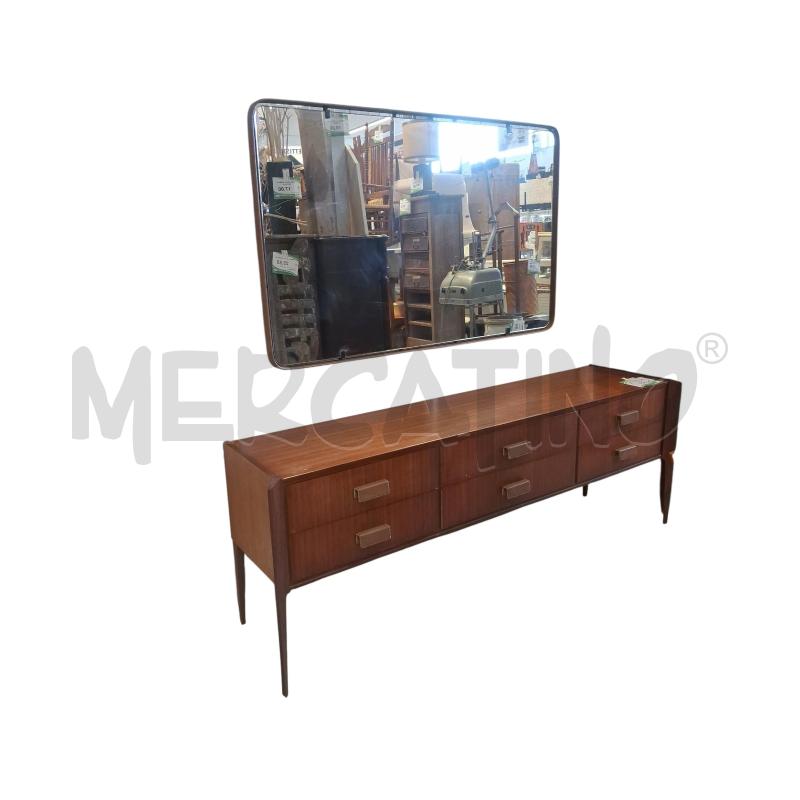 CASSETTIERA TEAK MANIGLIE CUOIO ANNI 60 + SPECCHIO | Mercatino dell'Usato Sandigliano 1