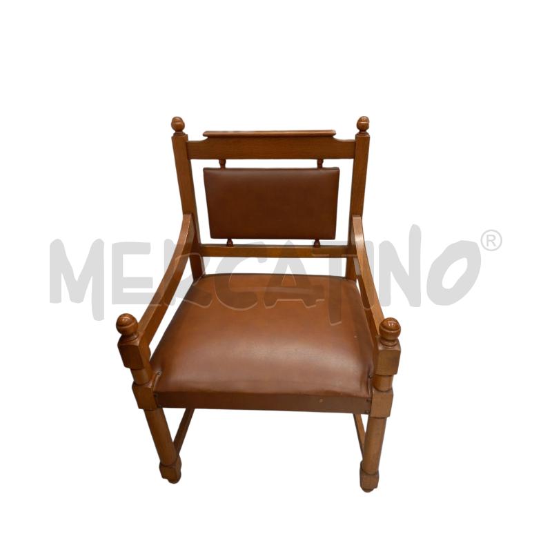 POLTRONCINA LEGNO PELLE MARRONE | Mercatino dell'Usato Sandigliano 1