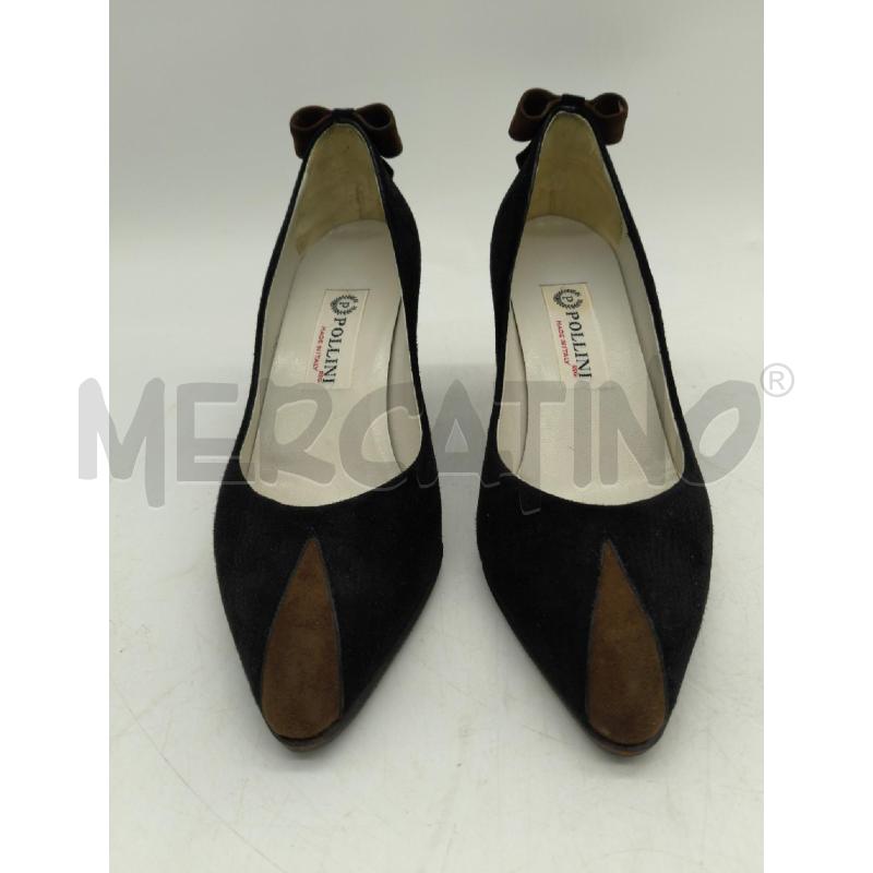 SCARPE D.37.5 POLLINI NERO PUNTA MARRONE FIOCCO MARRONE | Mercatino dell'Usato Sandigliano 1